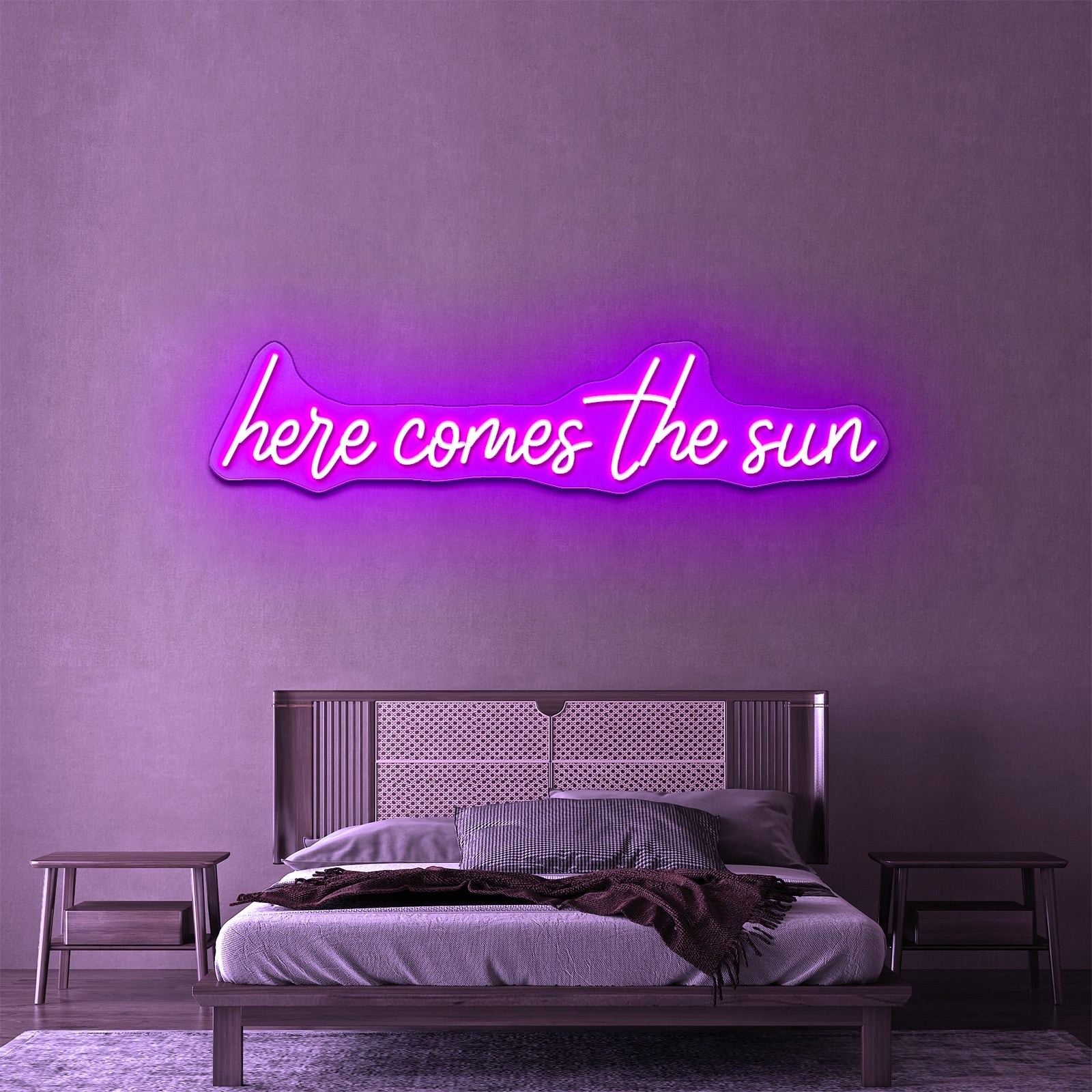 Here Comes The Sun Neon Signs For Wall Decor Free Shipping - Neon sign mounted on wall in room