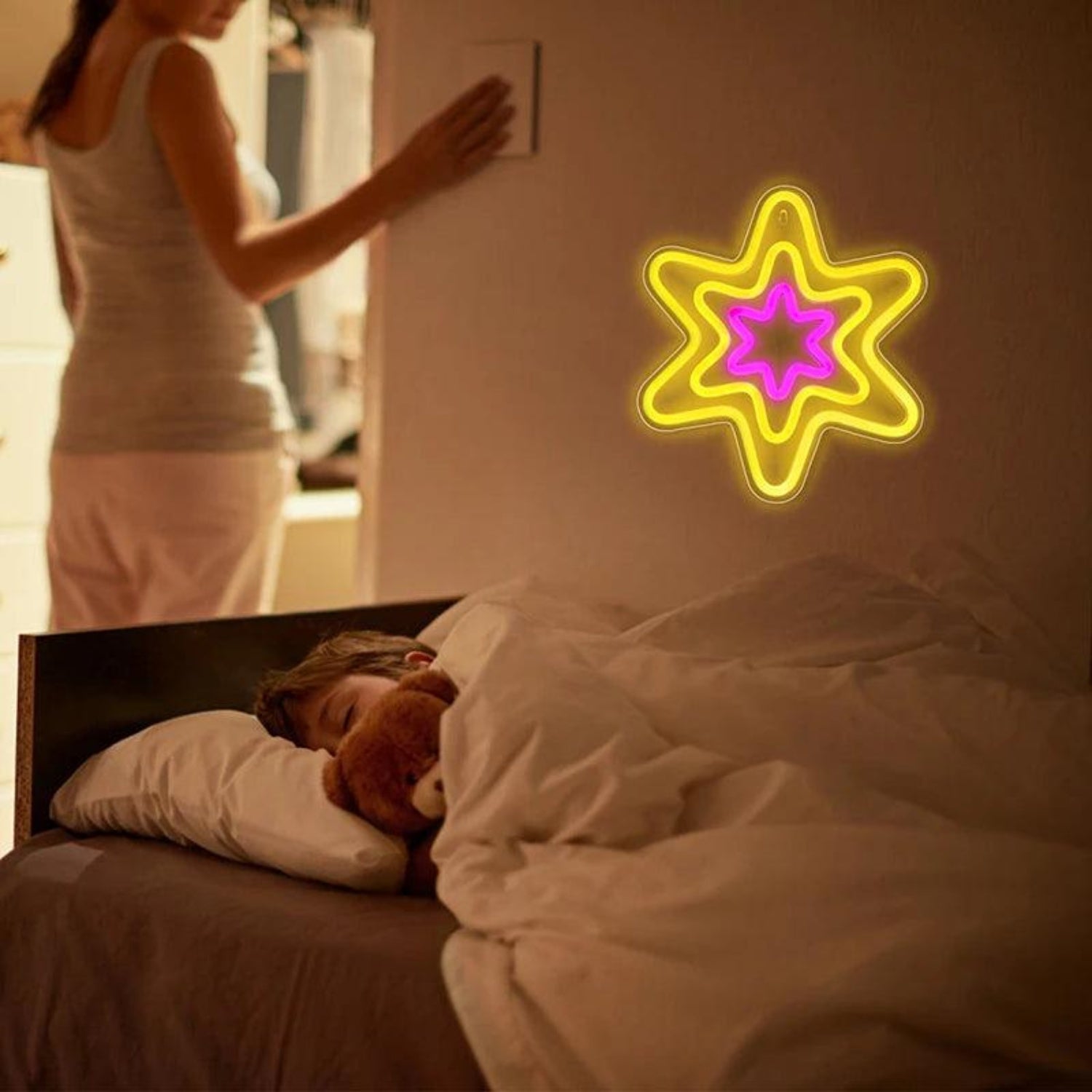 Hexagonal Star Yellow Purple Led Neon Sign For Kids Room Cafe Decor - Shineneon