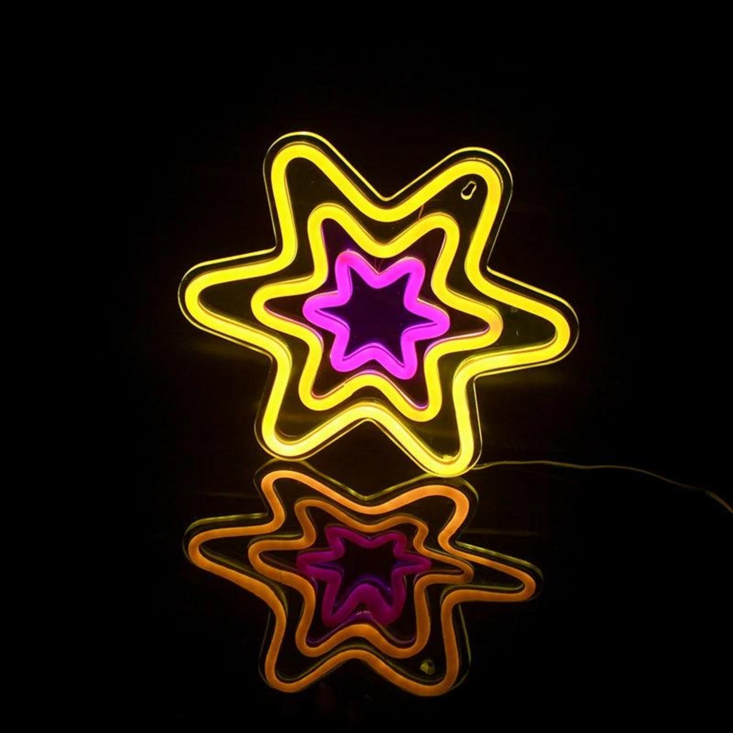 Hexagonal Star Yellow Purple Led Neon Sign For Kids Room Cafe Decor - Shineneon