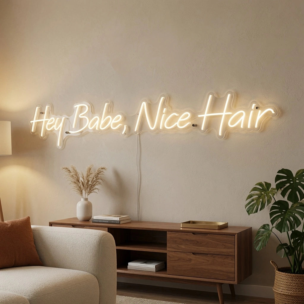 Hey Babe, Nice Hair LED Neon Sign - 03 Real Lifestyle Scene