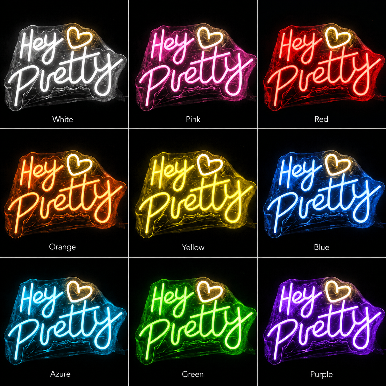 Hey Pretty LED Neon Sign - 05 Color Grid