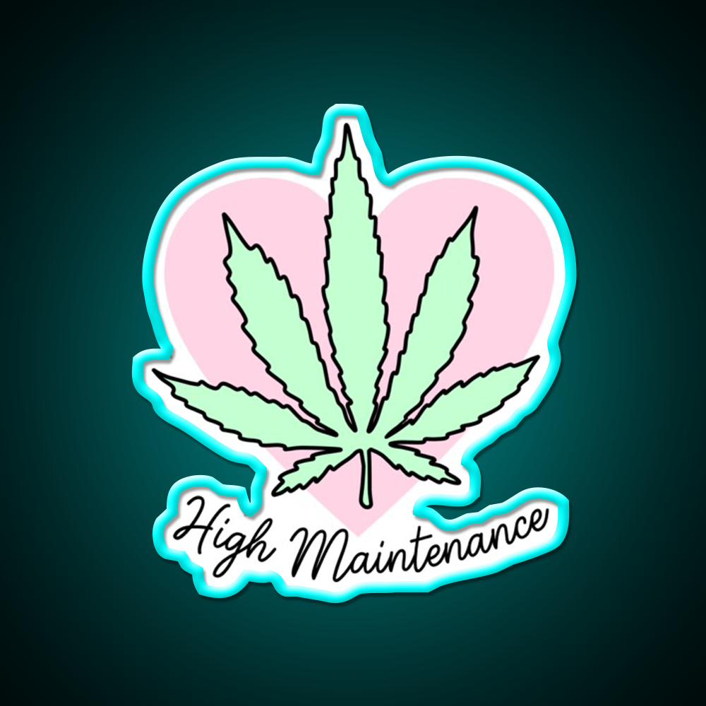 High Maintenance Hemp Inspired Green Leaf Led Neon Sign Rgb Color - Size and dimension reference