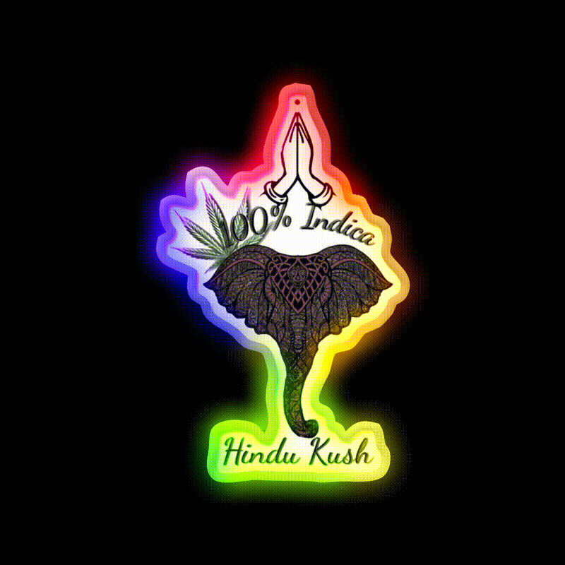 Hindu Kush Indica Hemp Inspired Green Leaf Led Neon Sign Rgb Color - LED neon sign close-up detail