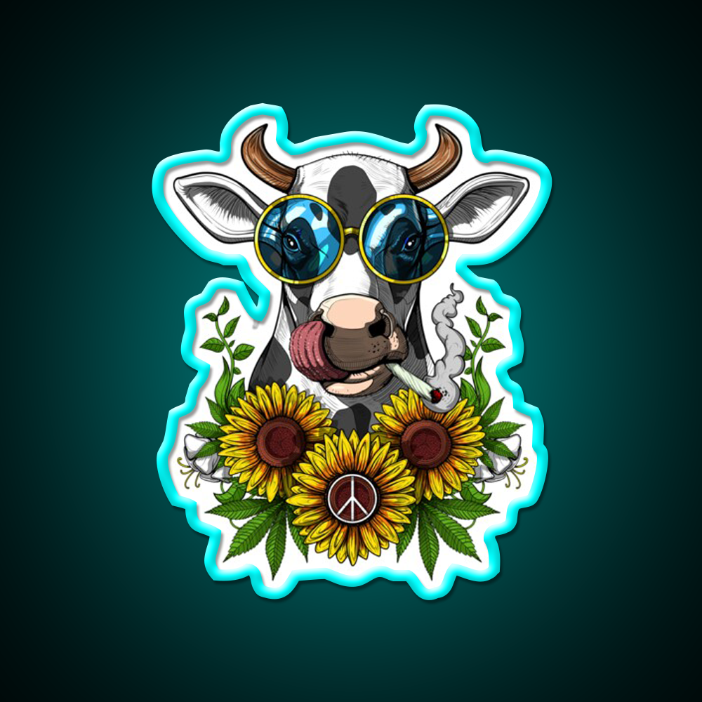 Hippie Cow Stoner Hemp Inspired Green Leaf Led Neon Sign Rgb Color - Size and dimension reference