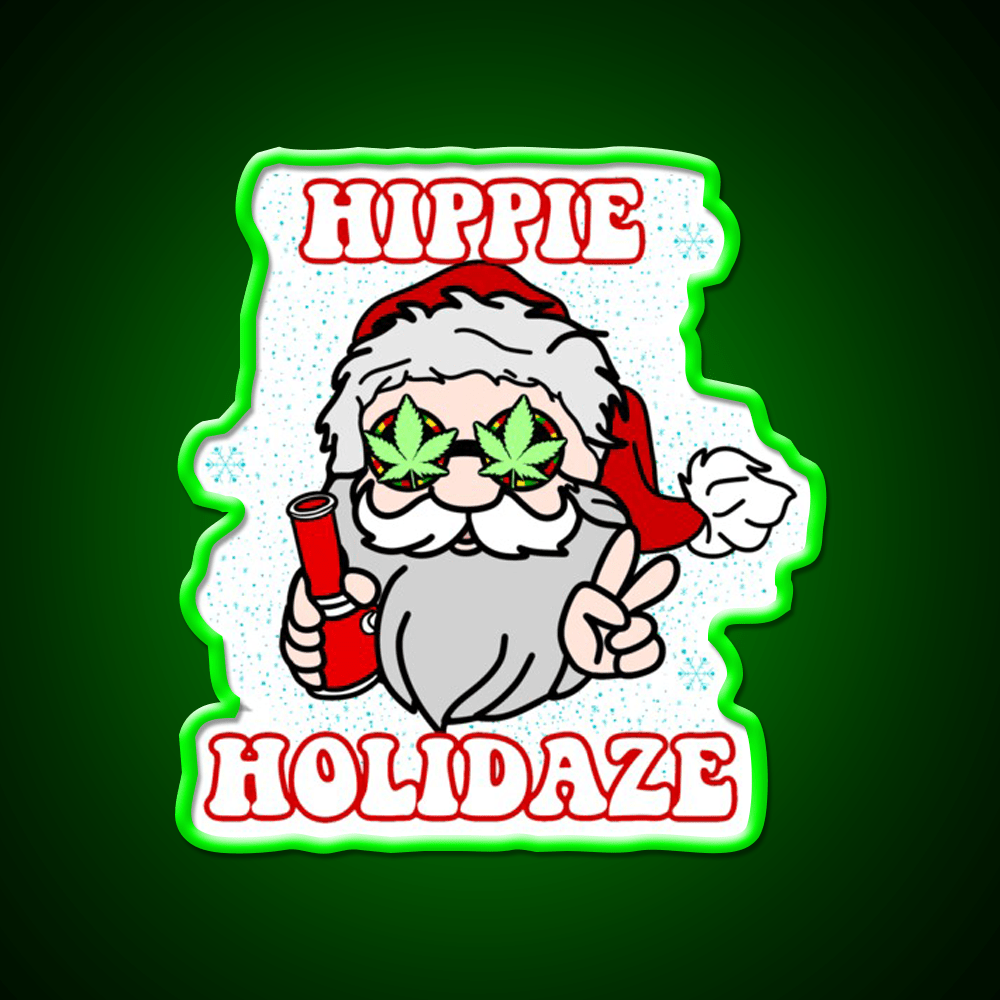 Hippie Holidaze Hemp Inspired Green Leaf Led Neon Sign Rgb Color - Shineneon