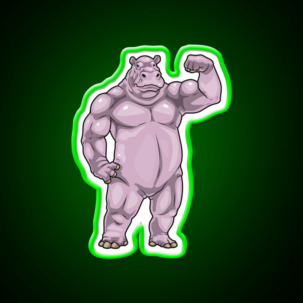 Hippo Bodybuilder Bodybuilding Gym Fitness Led Neon Sign Rgb Color - LED neon sign view 8