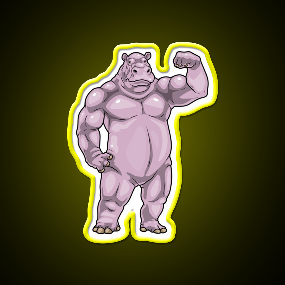 Hippo Bodybuilder Bodybuilding Gym Fitness Led Neon Sign Rgb Color - LED neon sign view 7