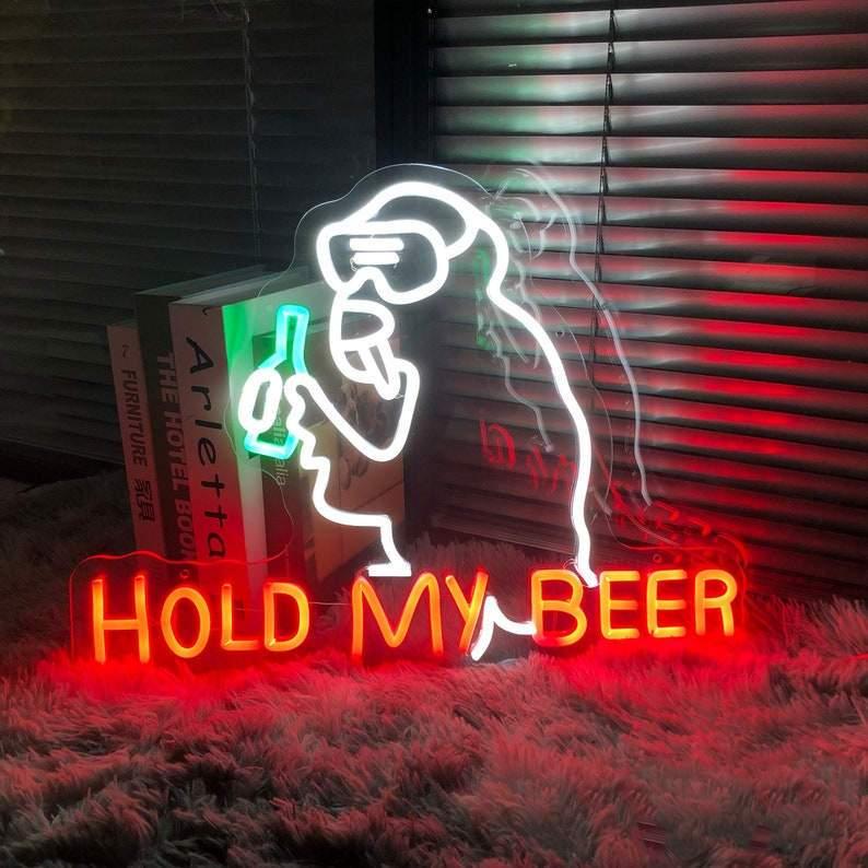 Hold My Beer Multicolor Led Neon Sign With Monkey Bottle Bar Home Decor | Shineneon