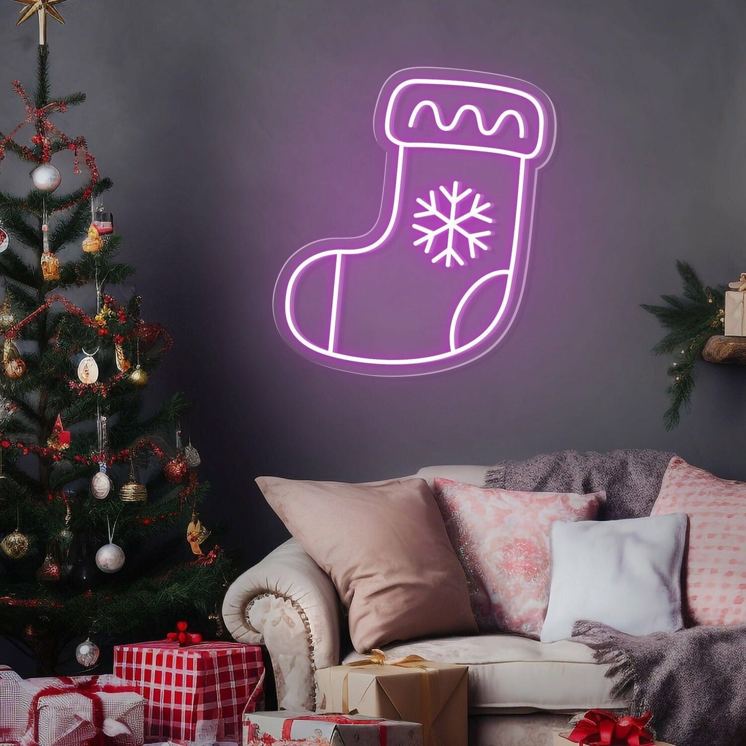 Holidays Snowflake Stocking Christmas Neon Sign | Shineneon