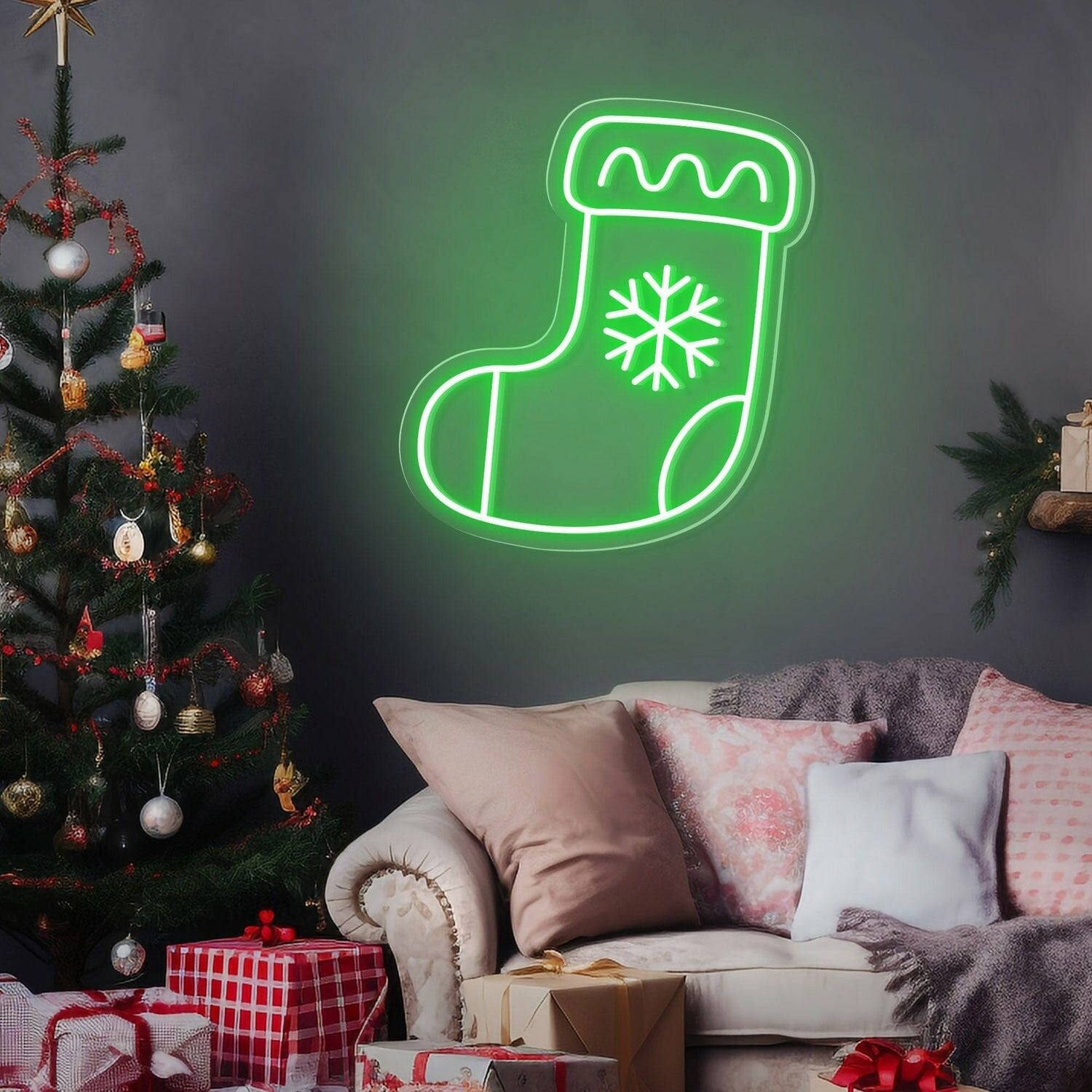 Holidays Snowflake Stocking Christmas Neon Sign | Shineneon