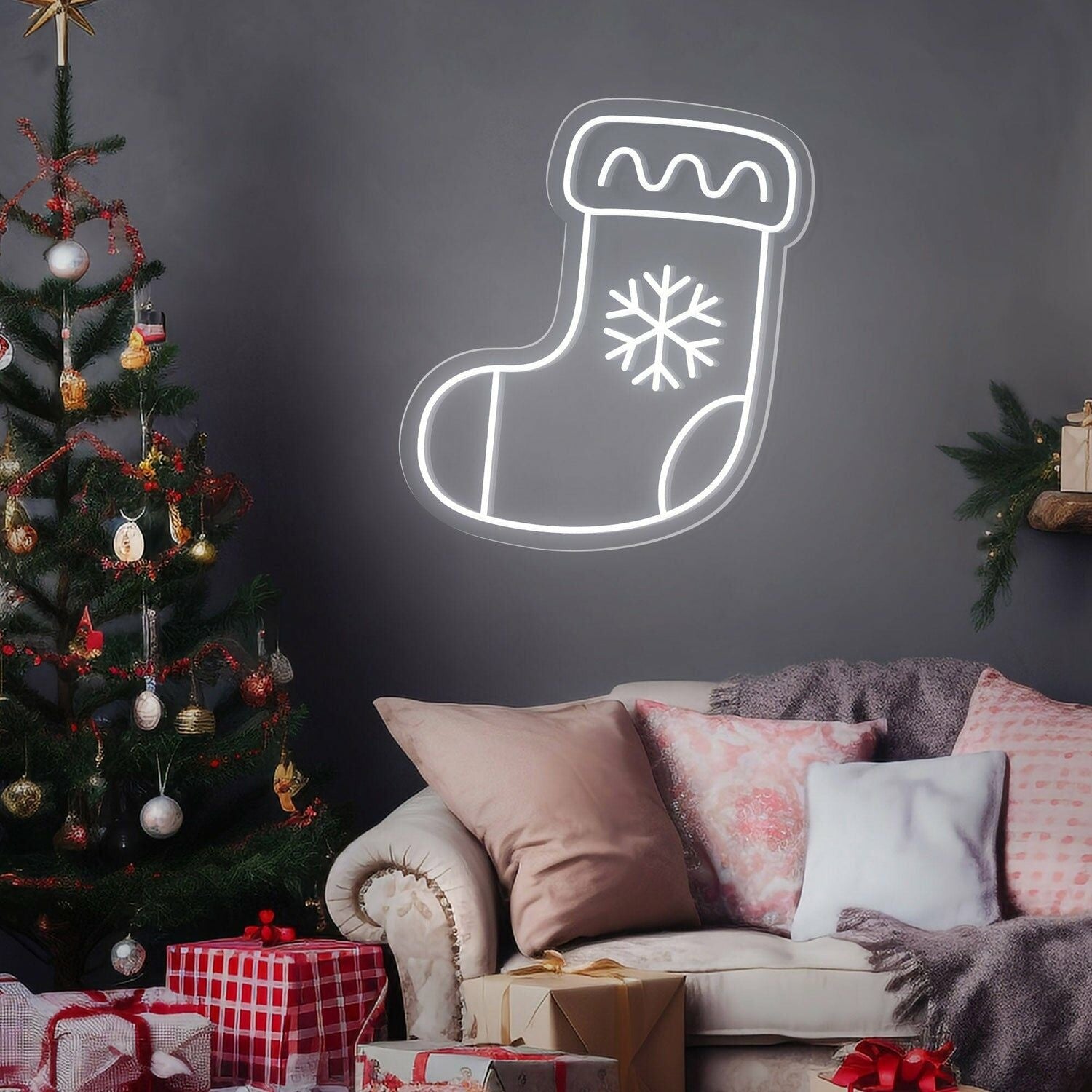 Holidays Snowflake Stocking Christmas Neon Sign | Shineneon