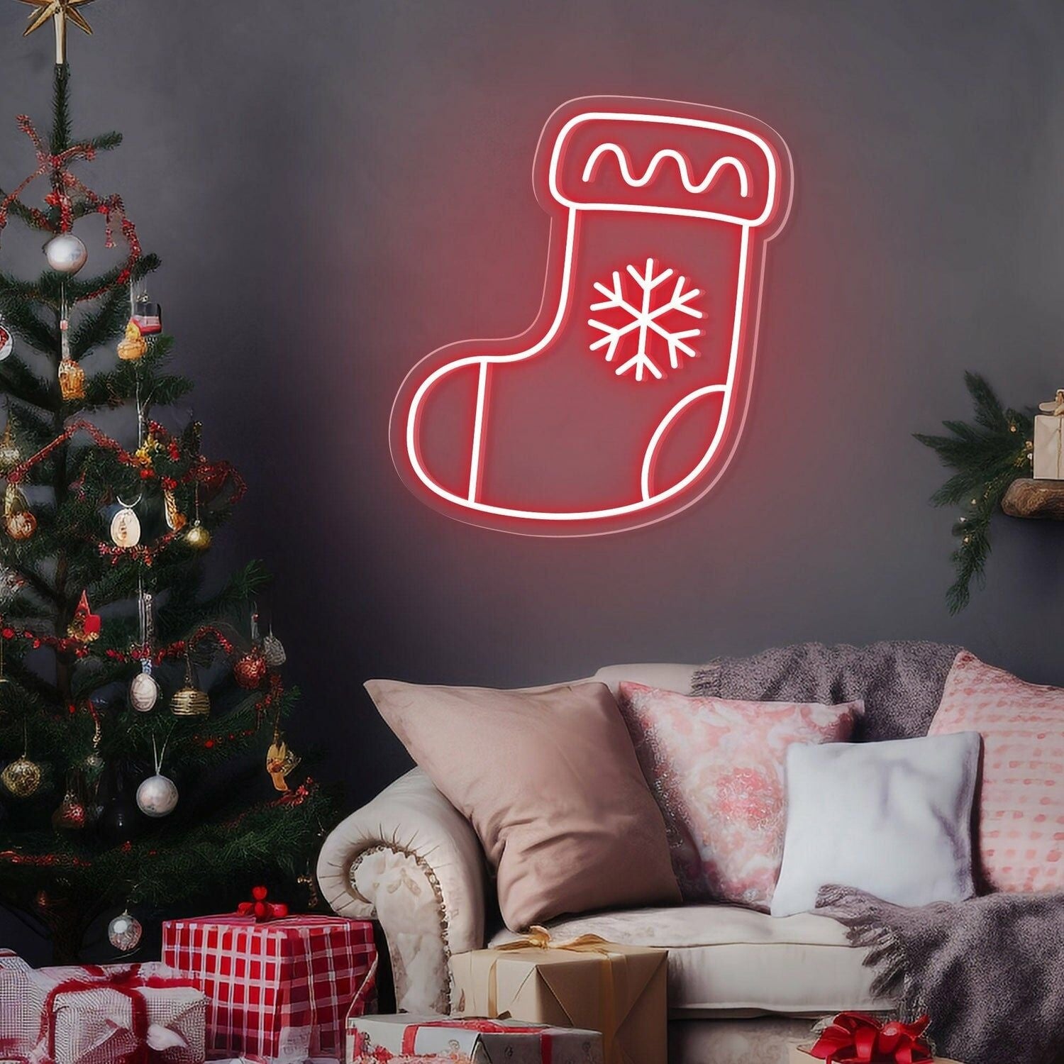 Holidays Snowflake Stocking Christmas Neon Sign | Shineneon