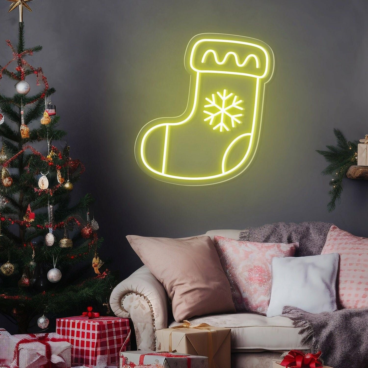 Holidays Snowflake Stocking Christmas Neon Sign | Shineneon