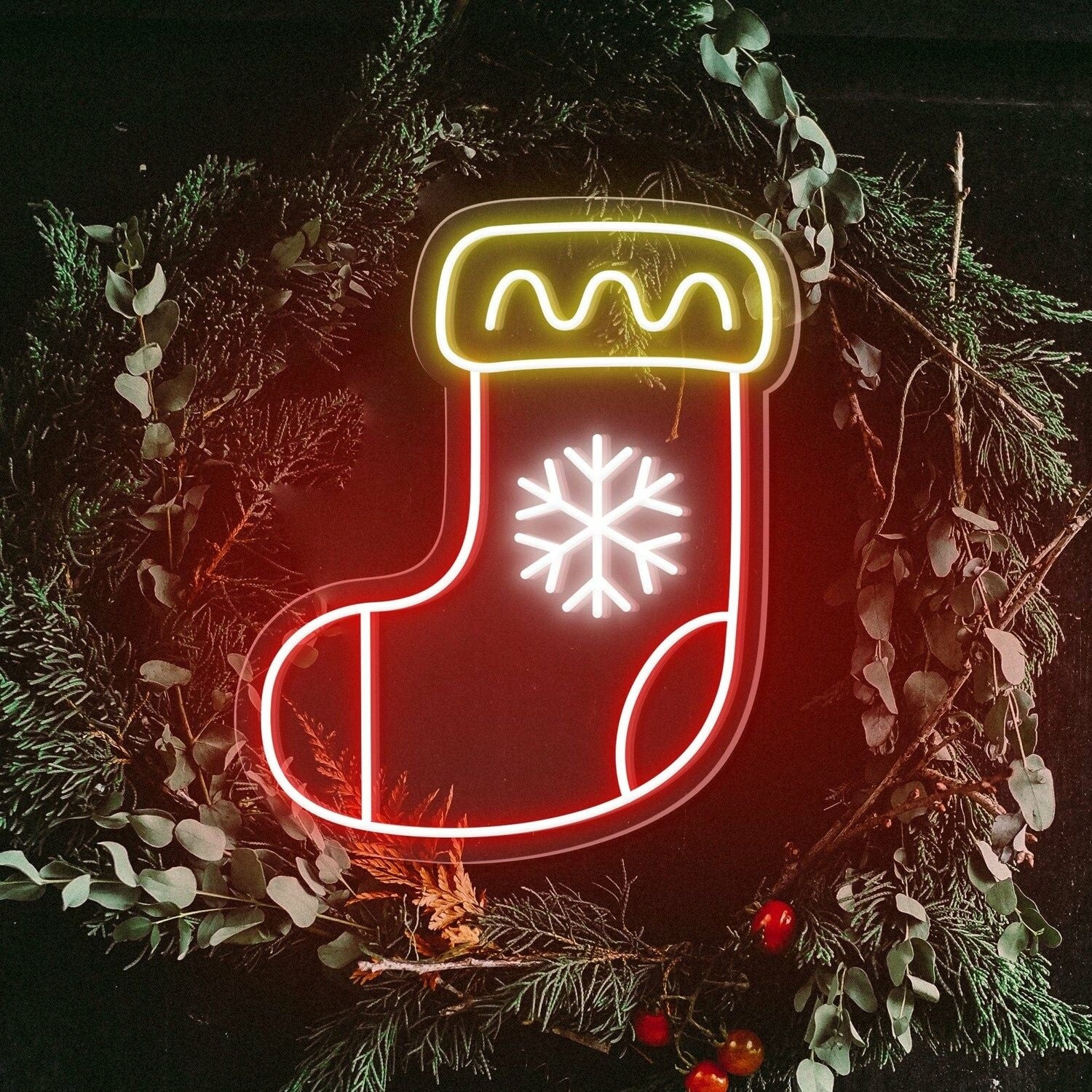 Holidays Snowflake Stocking Christmas Neon Sign | Shineneon