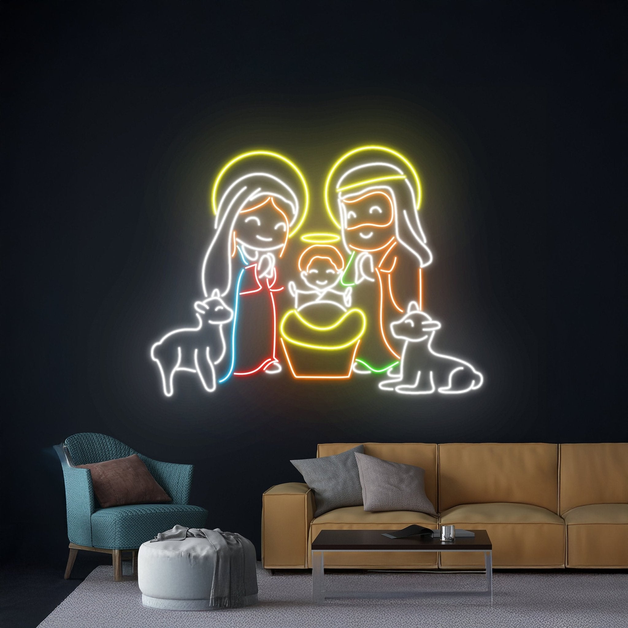 Holy Family Neon Sign Nativity Scene Led Sign - Shineneon