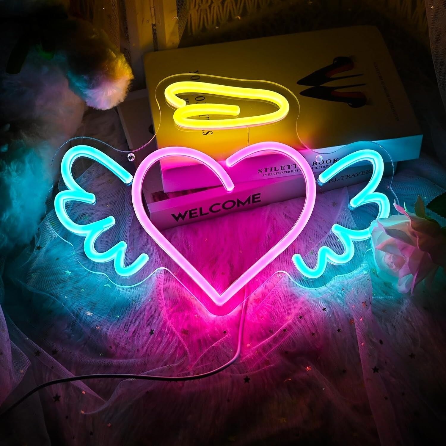 Home Decor Angelic Deep Pink Heart Neon Sign | Shineneon