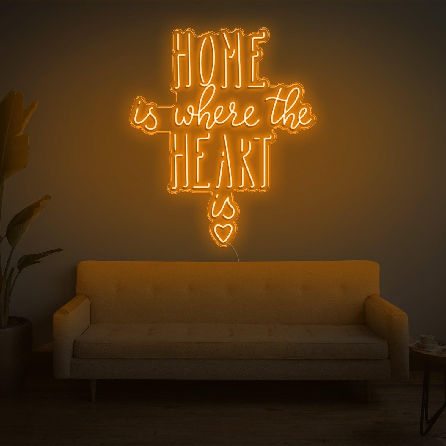 Home Is Where The Heart Is Warm Yellow Heart Led Neon Sign For Home Decor | Shineneon