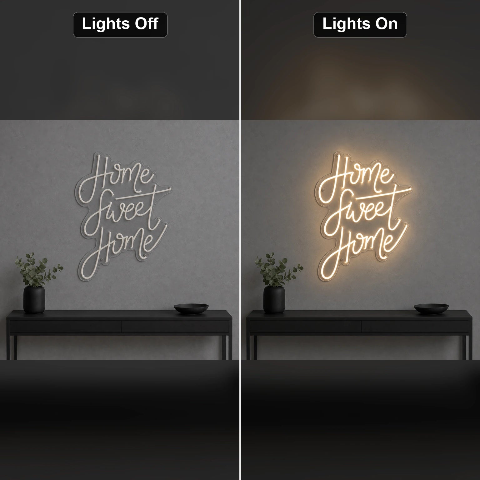 Home Sweet Home Man Cave LED Neon Sign Home Bar Wall Decoration day and night comparison