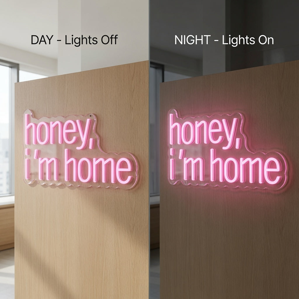 Honey I M Home LED Neon Sign - 06 Day Night Comparison