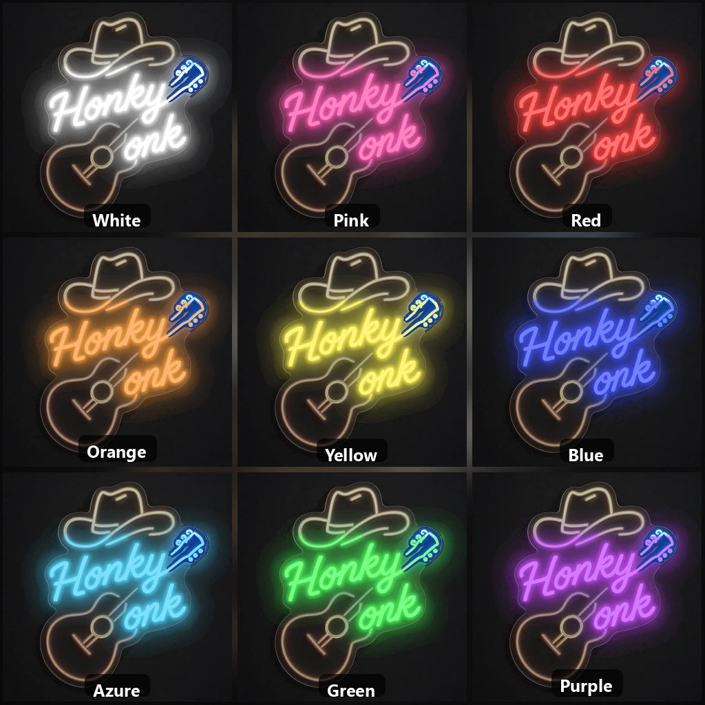 Honky Tonk Cowboy Hat Guitar Garage Neon Sign Vintage LED Neon Sign color grid