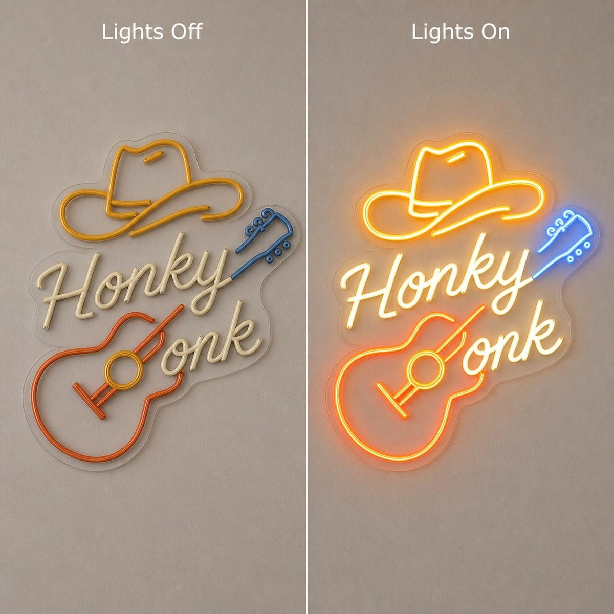 Honky Tonk Guitar And Cowboy Hat LED Neon Sign - Shineneon