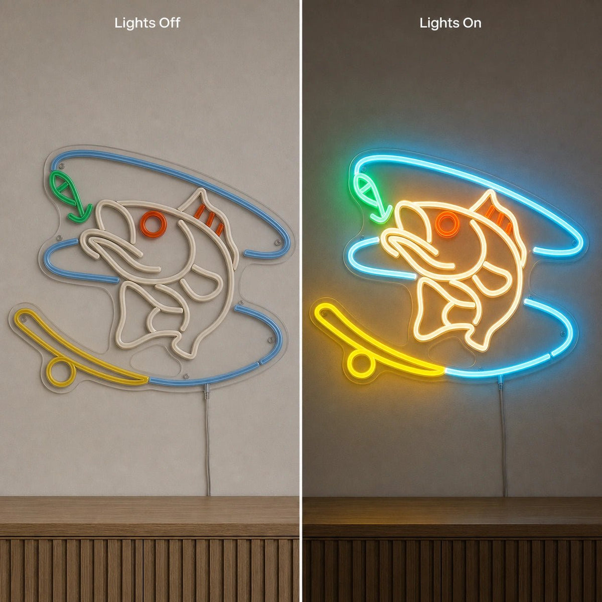Hooked Bass Fish And Fishing Line LED Neon Sign - Shineneon