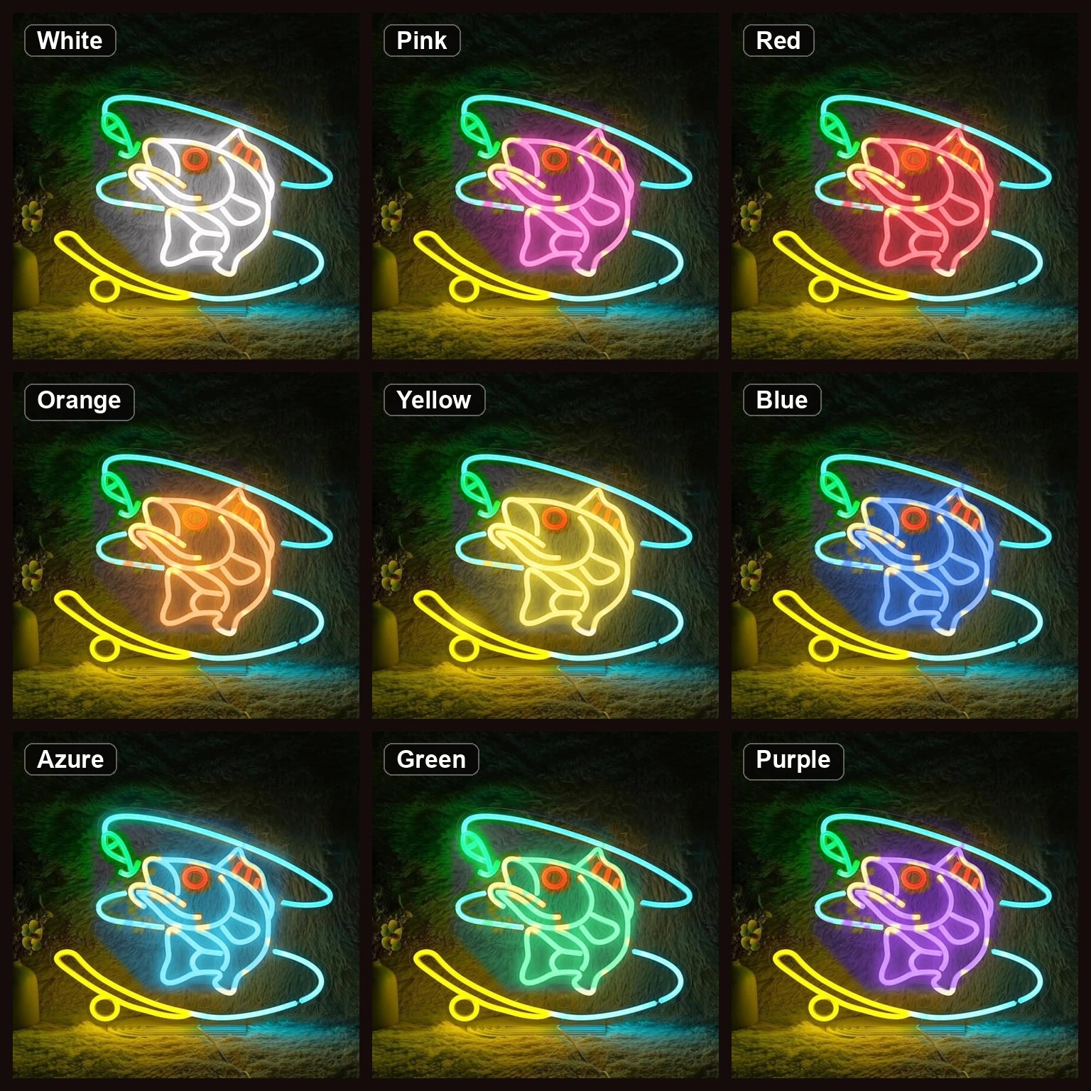 Hooked Bass Fish And Fishing Line LED Neon Sign Home Garage Wall Decoration color grid