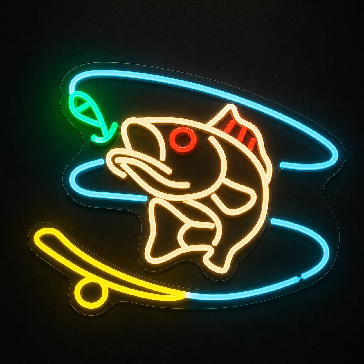 Hooked Bass Fish And Fishing Line LED Neon Sign Home Garage Wall Decoration main product image