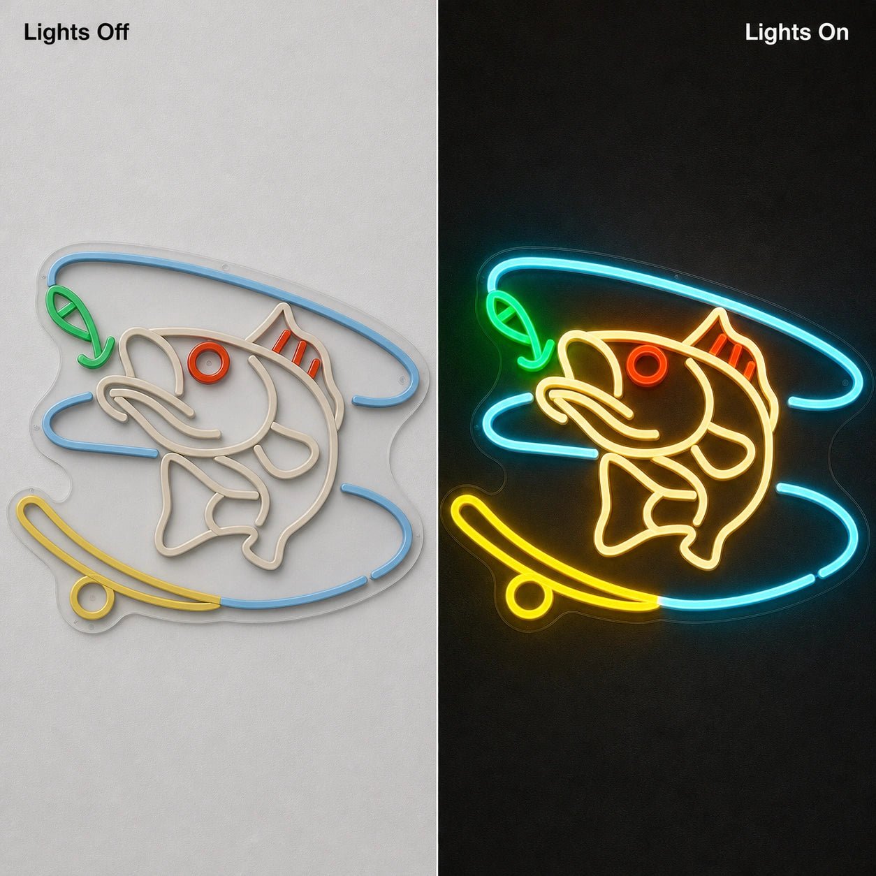 Hooked Bass Fish And Fishing Line LED Neon Sign Man Cave Neon Sign - Shineneon