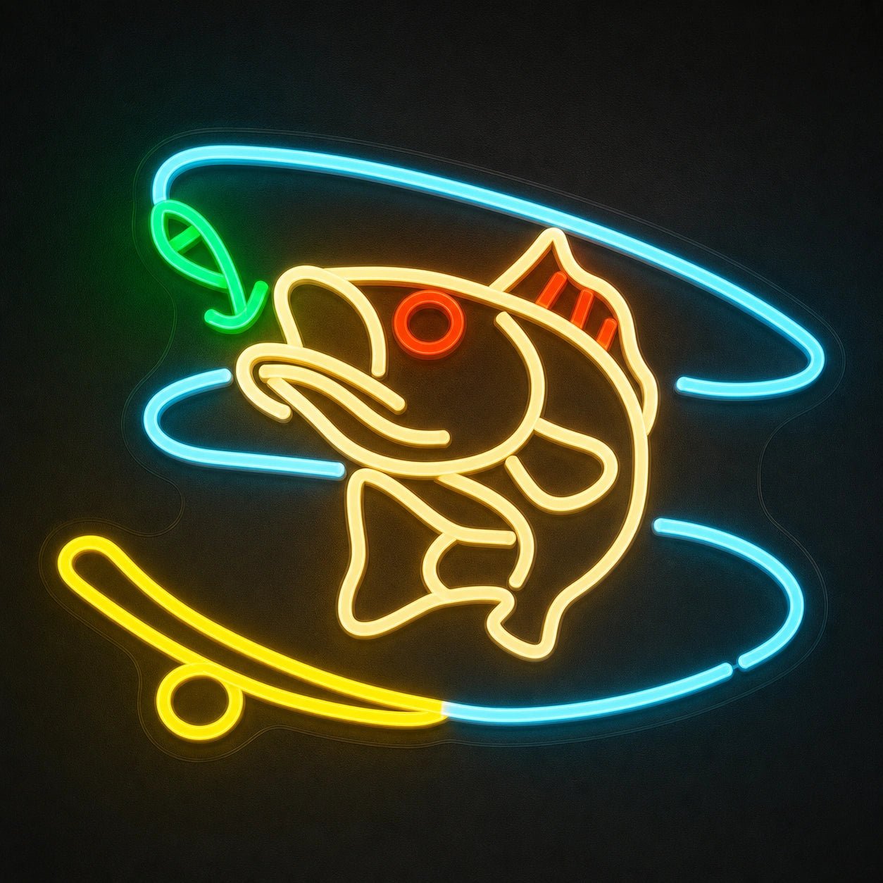 Hooked Bass Fish And Fishing Line LED Neon Sign Man Cave Neon Sign - Shineneon