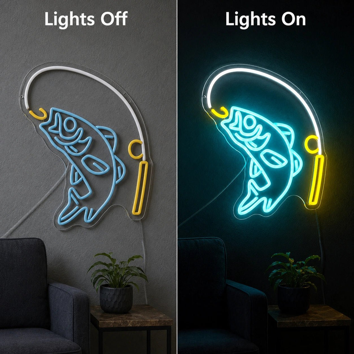 Hooked Fish Fishing Rod LED Neon Sign - Shineneon