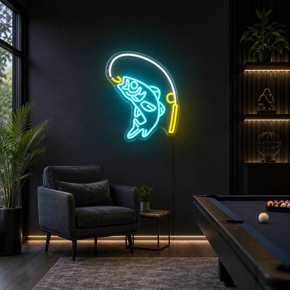 Hooked Fish Fishing Rod LED Neon Sign - Shineneon