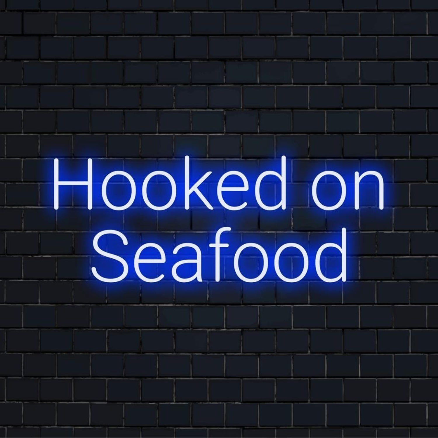 Hooked On Seafood Blue Led Neon Sign For Seafood Restaurant Wall Decor - Shineneon