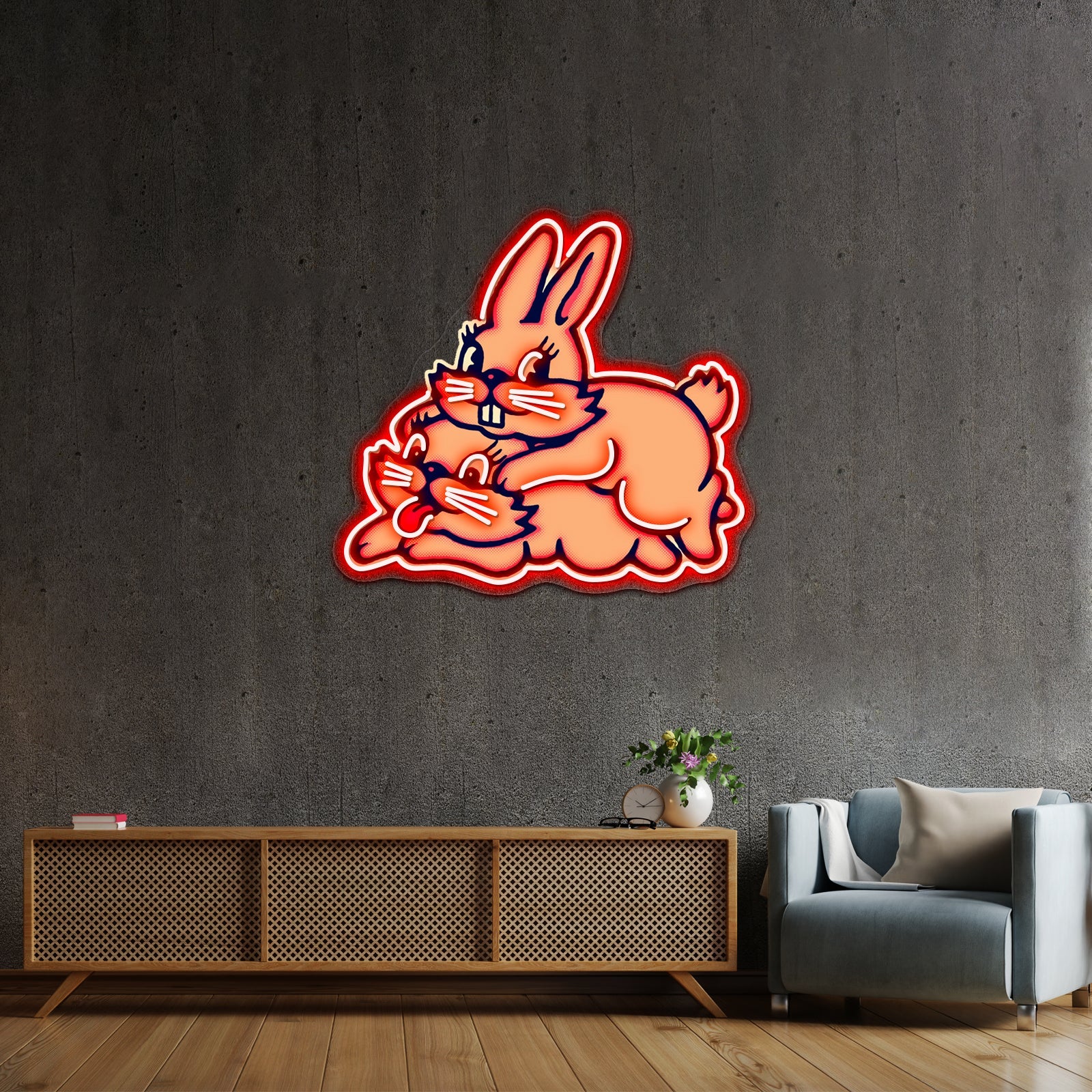 Hopping Bunnies By Lobo Tomy Artwork Led Custom Signs - Shineneon