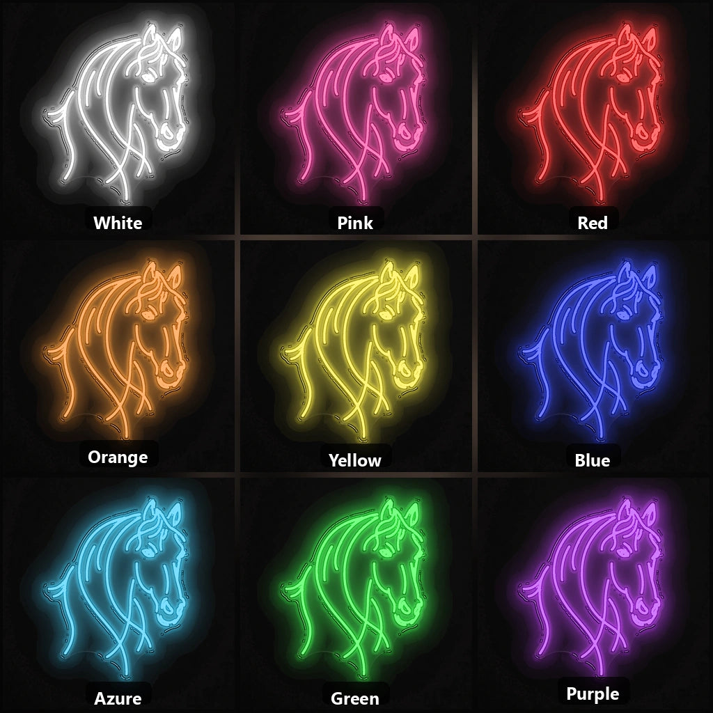 Horse Head Wall Art Vintage LED Neon Sign color grid