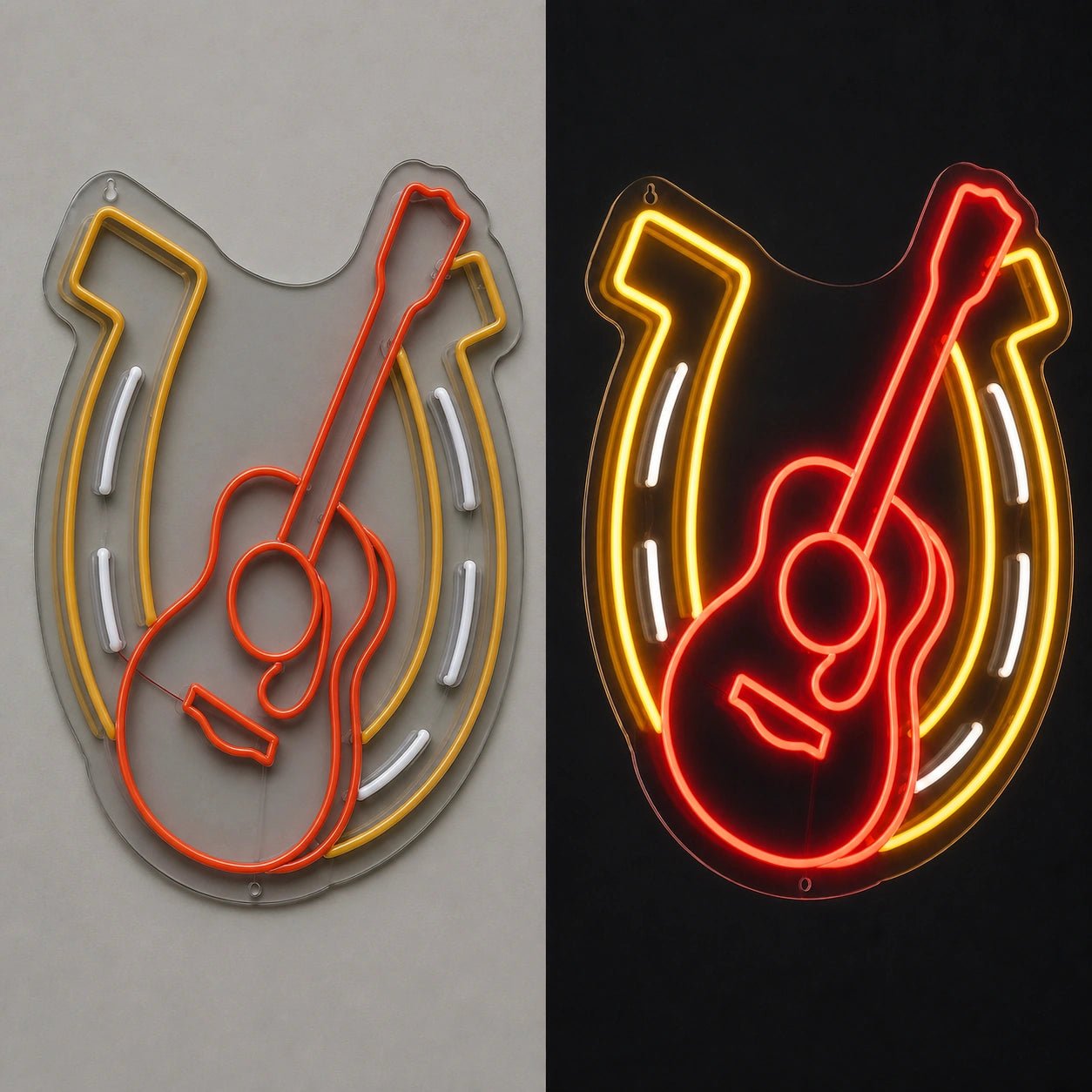 Horseshoe Acoustic Guitar Table Scene Vintage LED Neon Sign - Shineneon