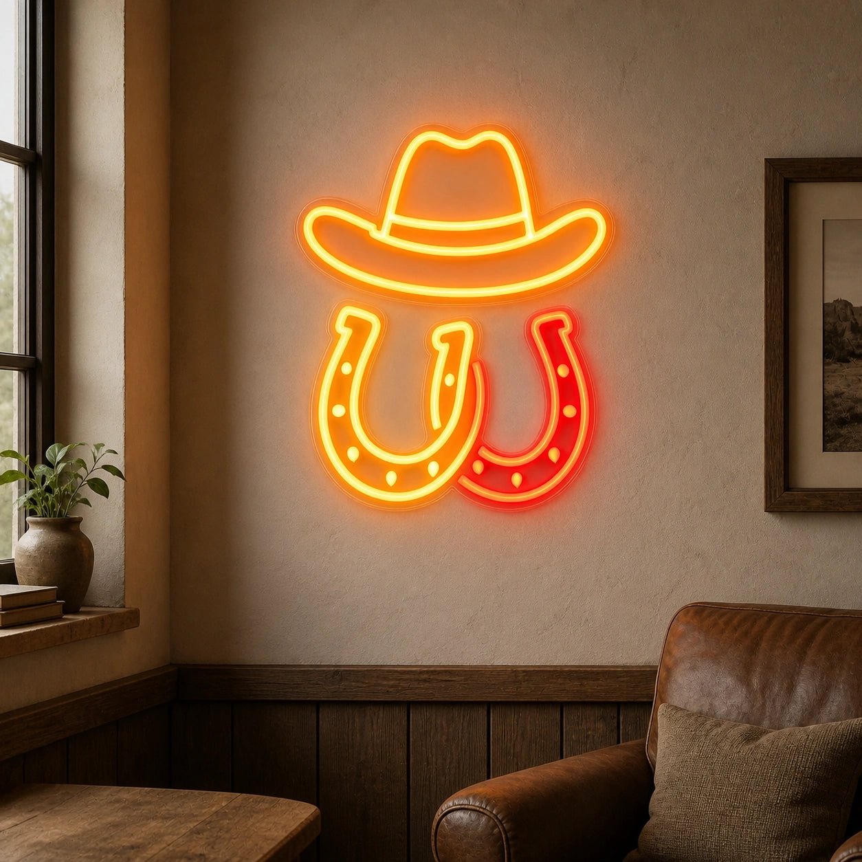Horseshoe Cowboy Hat Saloon Vintage LED Neon Sign - Shineneon