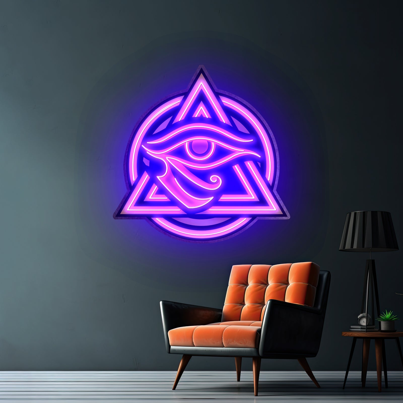 Horus Eye Led Neon Acrylic Artwork For Sale - Neon sign mounted on wall in room