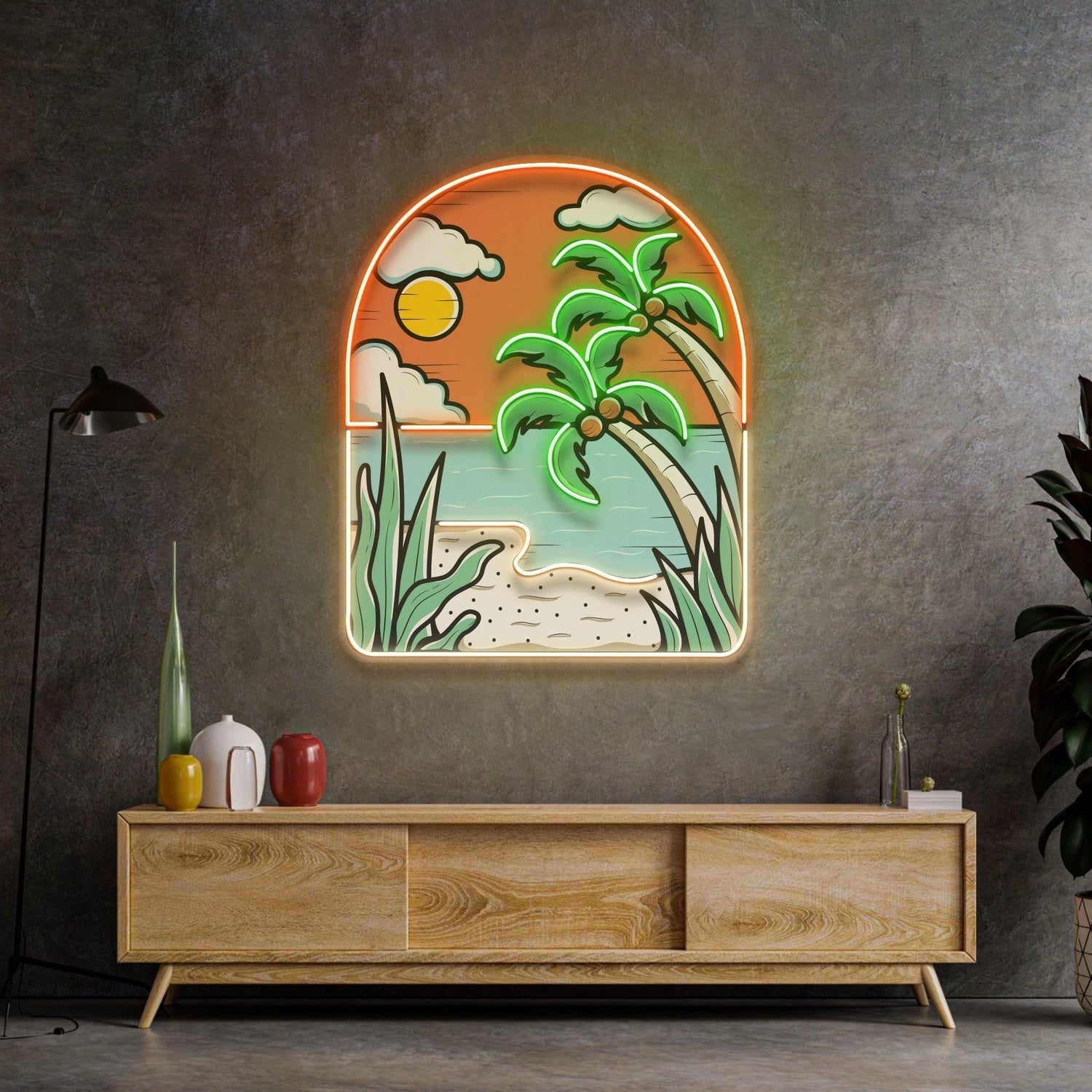 Hot Beach Sunset Uv Printed Led Neon Sign For Tropical Bar Cafe Decor | Shineneon