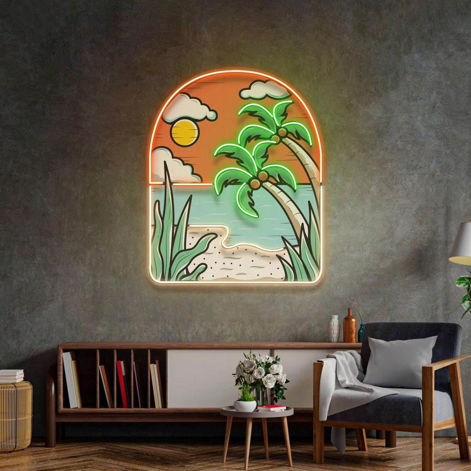 Hot Beach Sunset Uv Printed Led Neon Sign For Tropical Bar Cafe Decor | Shineneon