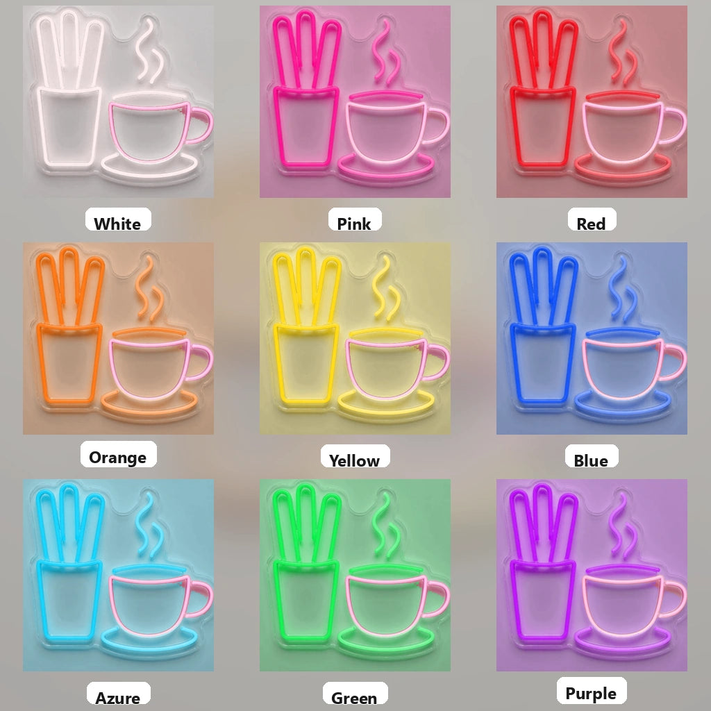 Hot Coffee And French Fries Wall Decor LED Neon Sign - 05 Color Grid