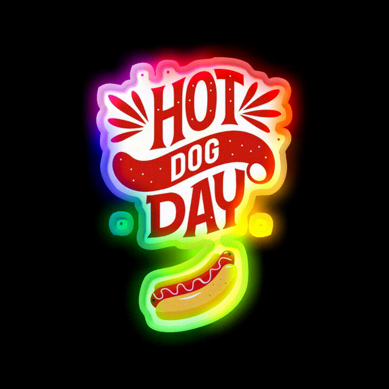 Hot Dog Day Snack Food Led Neon Sign Rgb Color - LED neon sign close-up detail