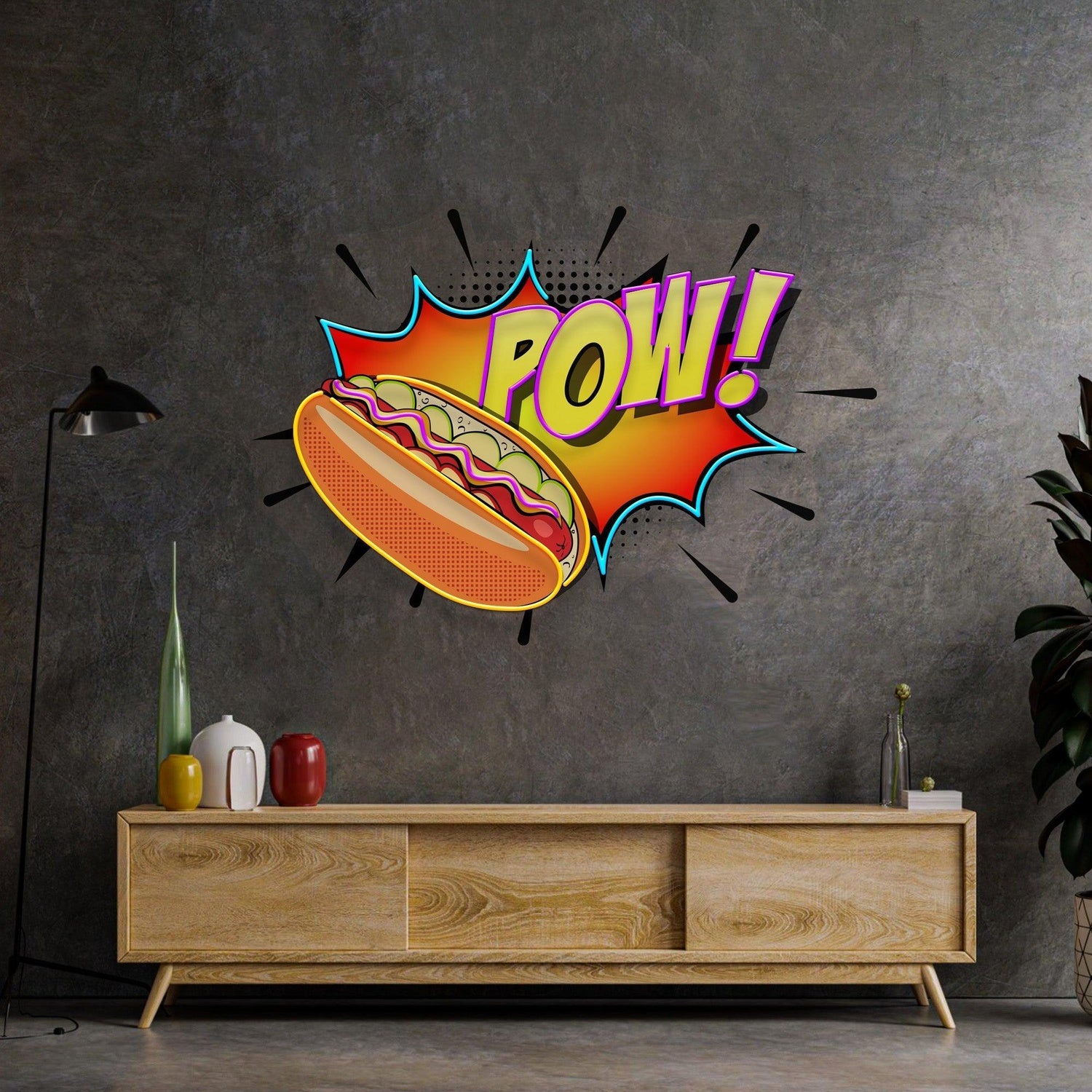 Hot Dog Pow Multicolor Uv Printed Led Neon Sign For Home Shop Decor | Shineneon