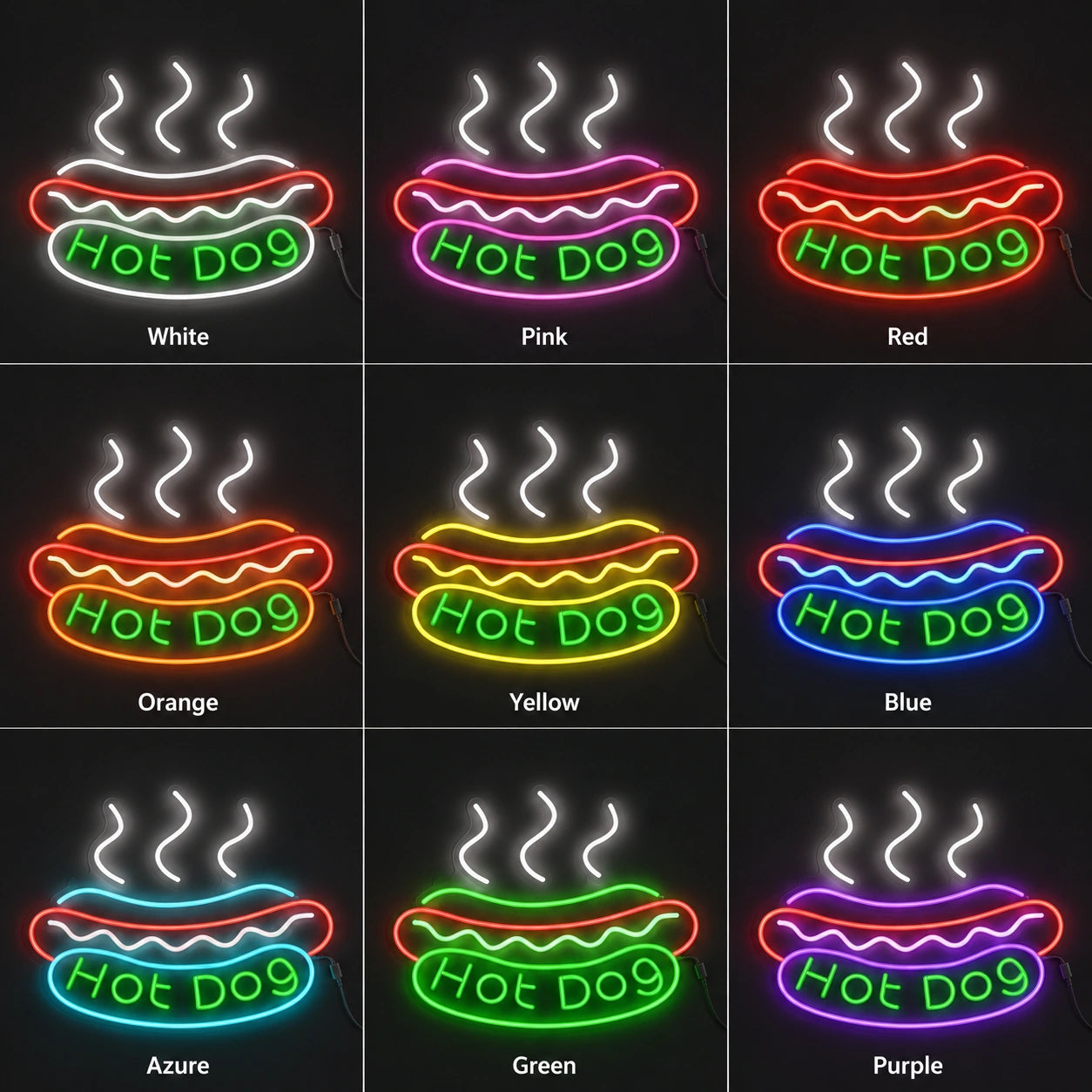Hot Dog Wall Neon Sign LED Neon Sign color grid