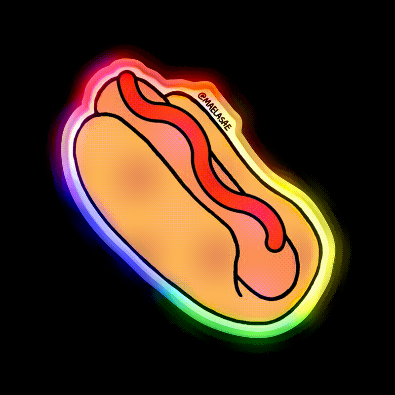 Hot Dog With Ketchup Snack Food Led Neon Sign Rgb Color - LED neon sign close-up detail