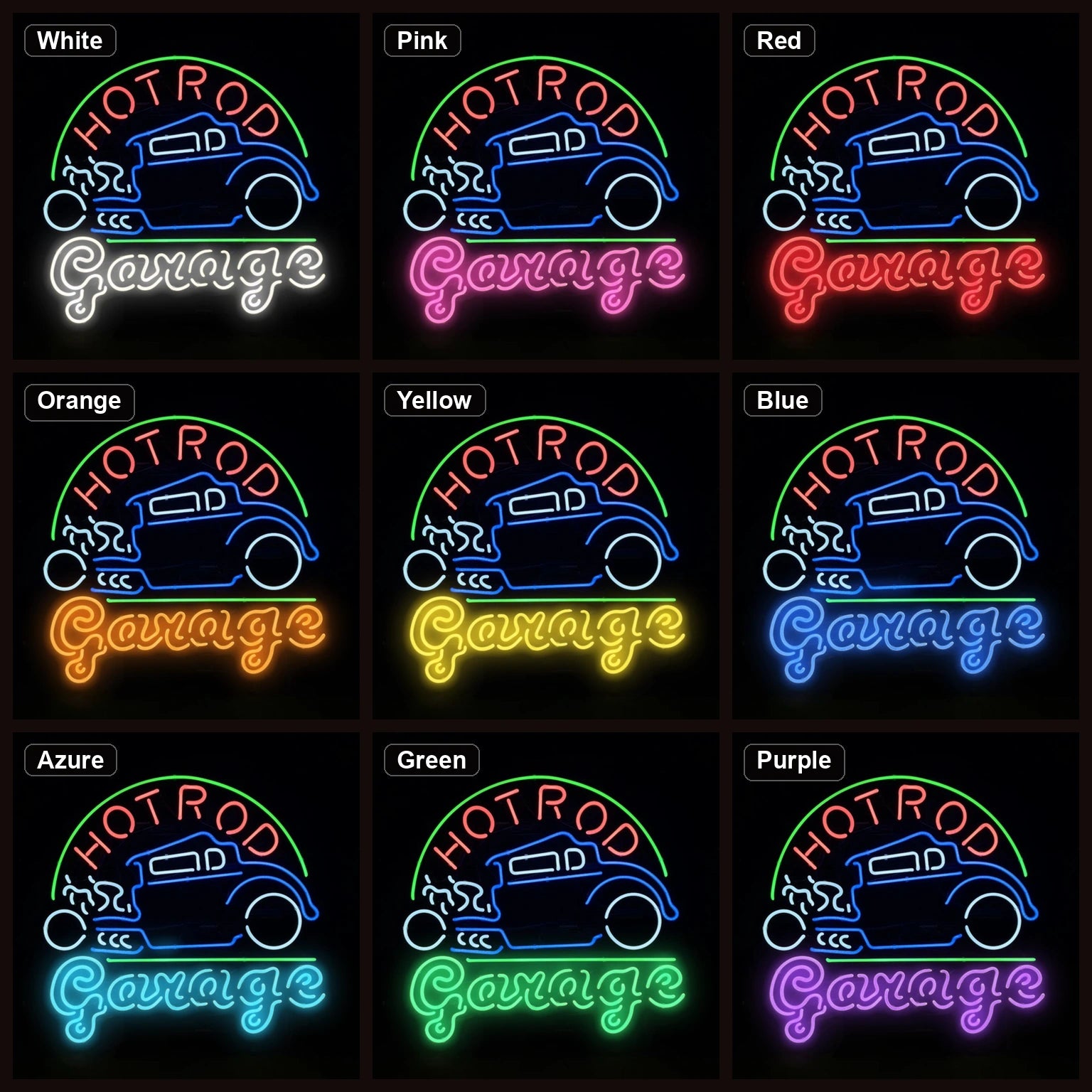 Hot Rod Garage LED Neon Sign Man Cave Neon Sign color grid