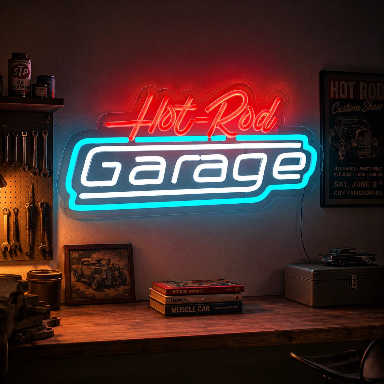 Hot Rod Garage Script Neon Sign LED Neon Sign real lifestyle scene