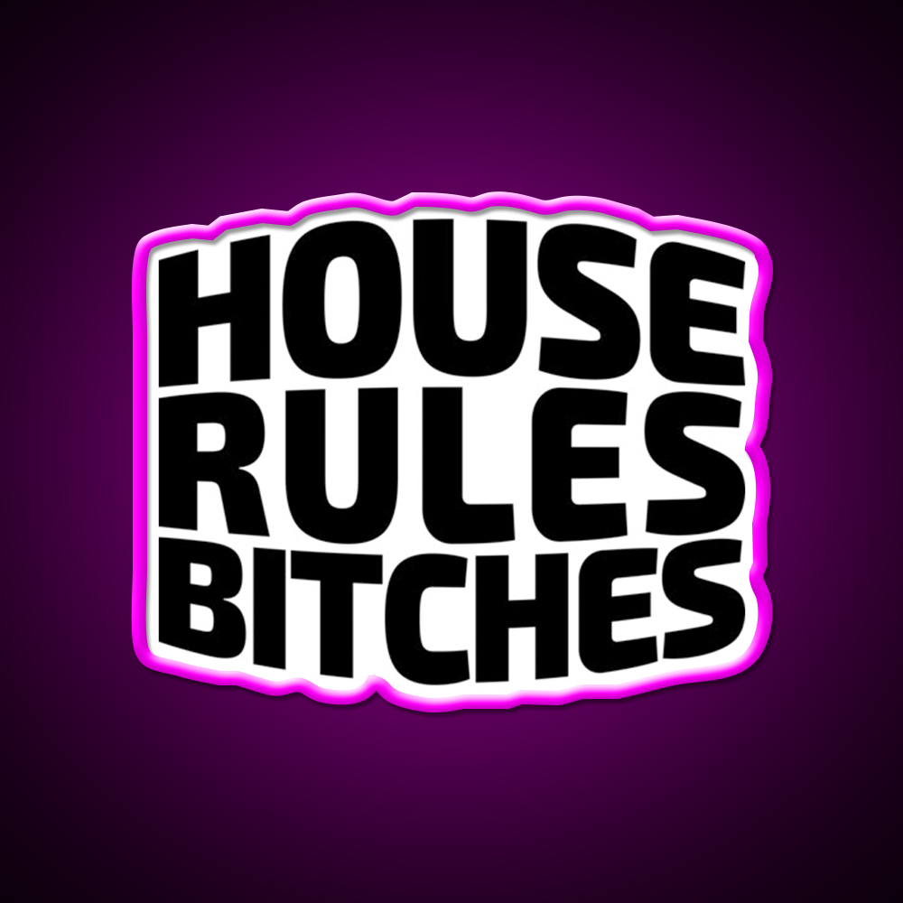 House Rules Bitches Beer Pong Beer Bar Decor Led Neon Sign Rgb Color - Neon sign mounted on wall in room