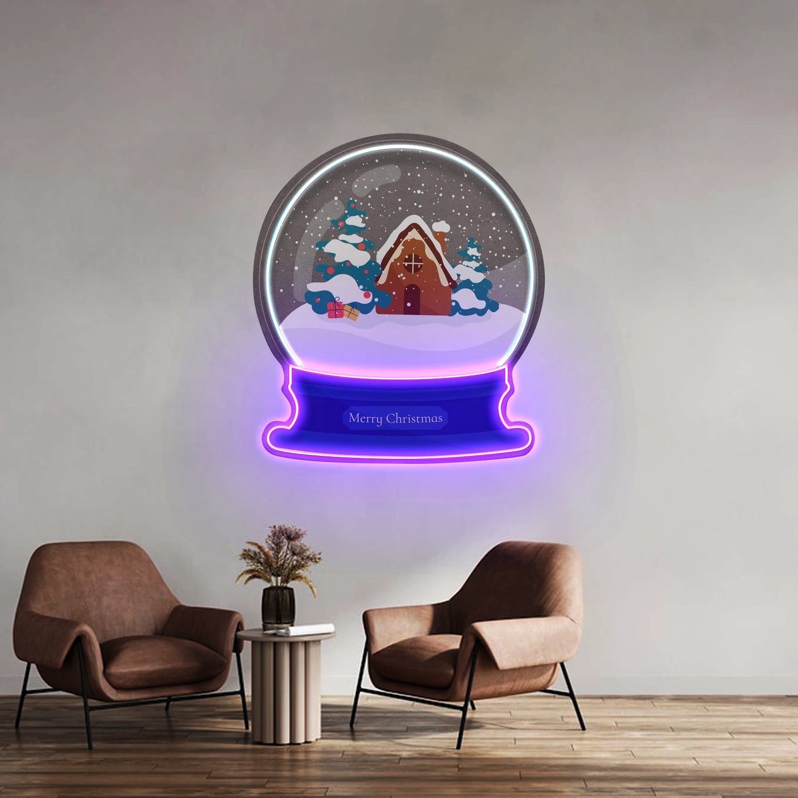 House Scene Globe Christmas Led Neon Artwork For Sale - Shineneon