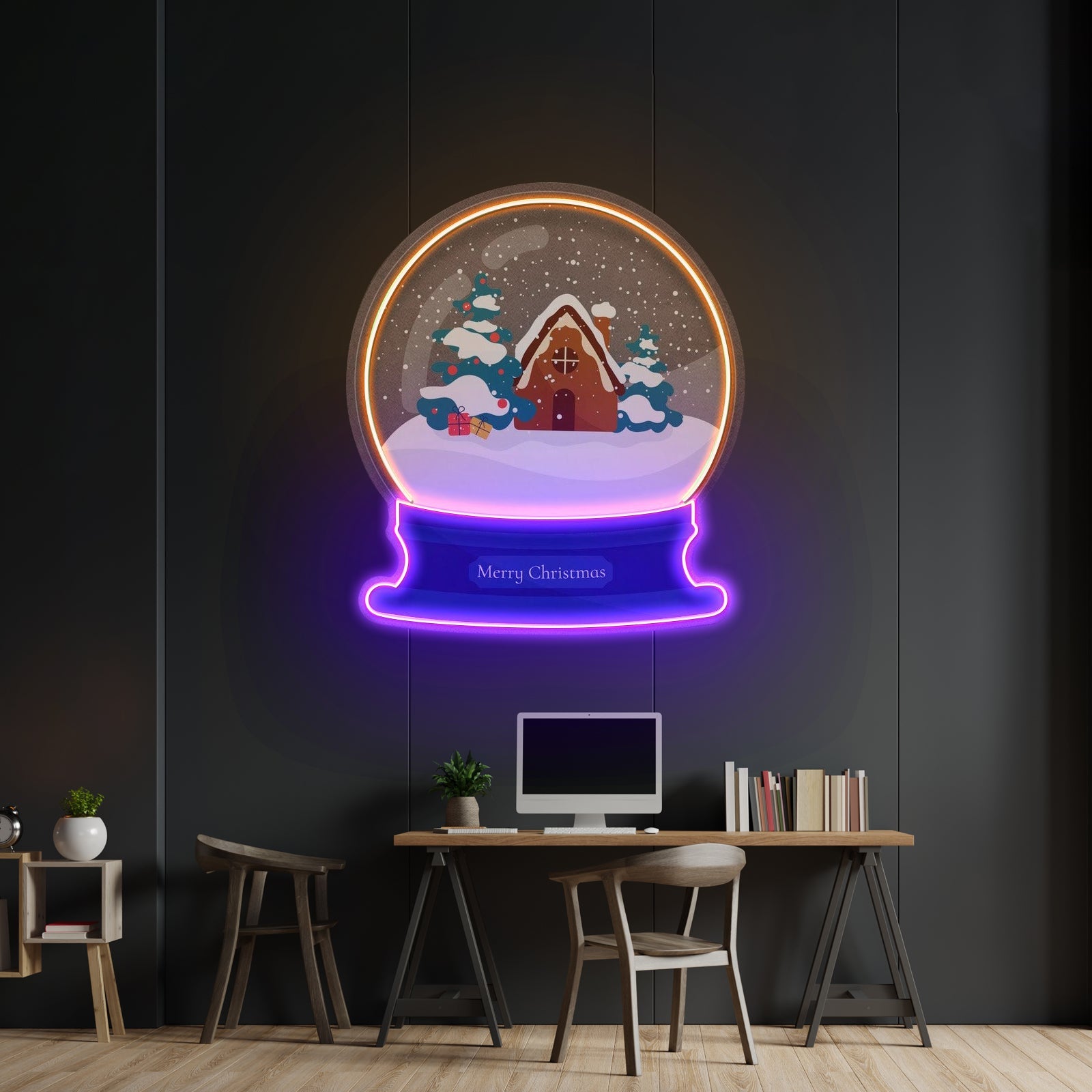 House Scene Globe Christmas Led Neon Artwork For Sale - Shineneon